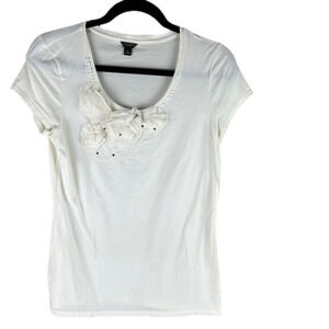 ANN Taylor Ivory T-shirt with Floral Appliques